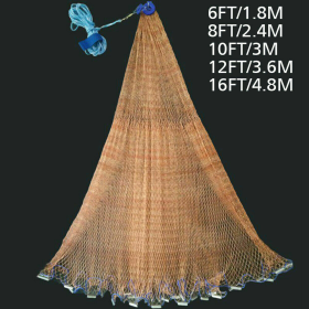 6FT/8FT/10/FT/12FT/16FT Heavy Duty Fishing Net with Nylon Mesh Easy to Throw (Net Size: 8FT Dia x 0.47in Mesh, Style: Tire Line W/ No Ring)